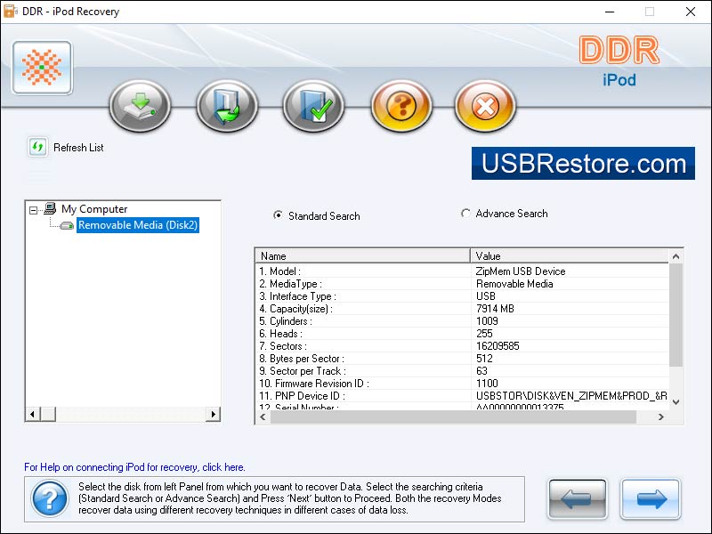 Screenshot of USB Restore