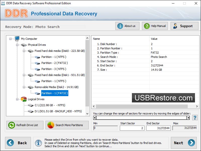 Screenshot of Removable Media Data Restore