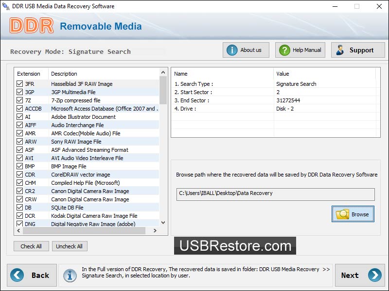 Screenshot of USB Drive Restore Software