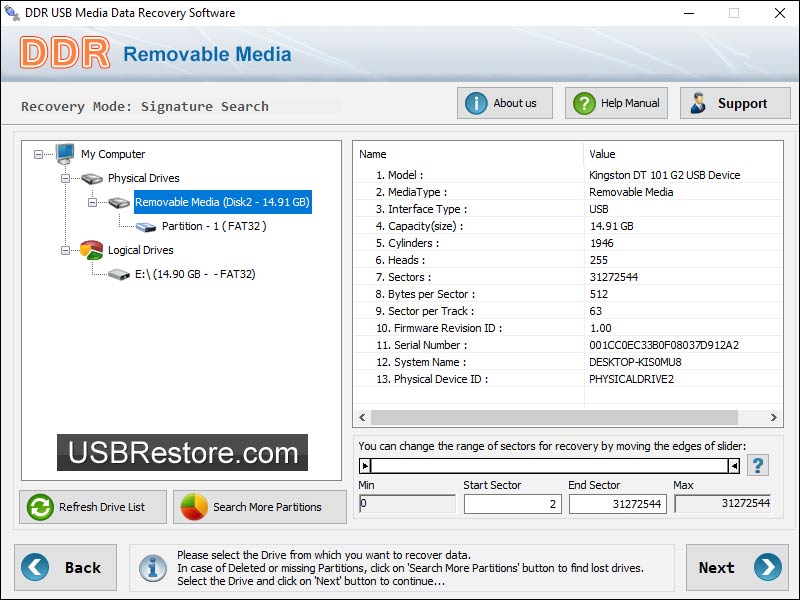 USB Restore Software screenshot