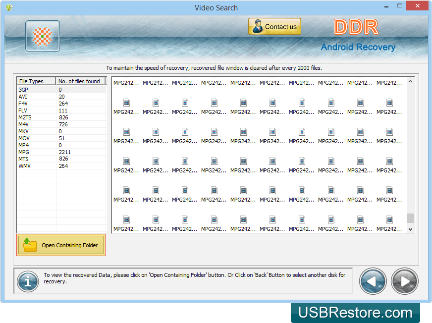 Open Containing Folder to view recovered data