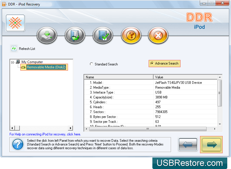 Select the disk and searching criteria
