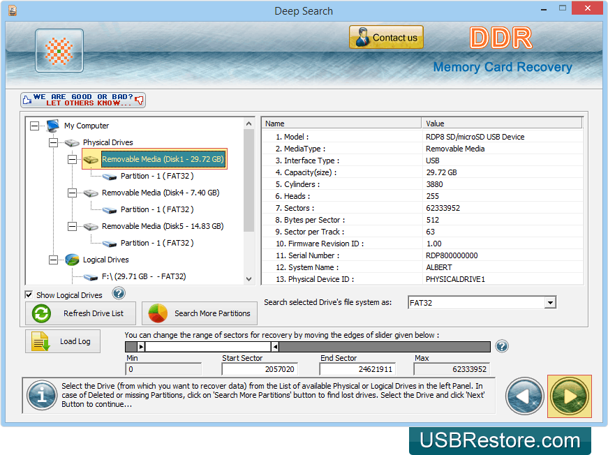 Memory Card Restore Software Screenshot