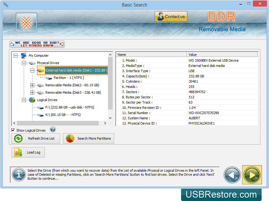 Removable Data Restore Software Screenshot